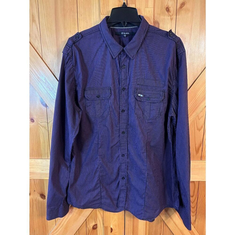 BLACK Mens Long Sleeve Button Up Shirt Purple Black Pinstripe Size 2XL (5361)